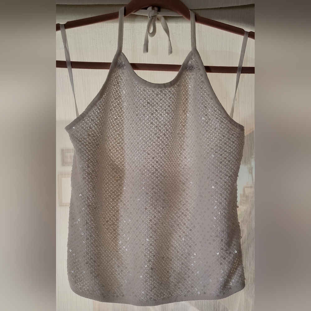 Jones New York Sequined Halter Top - White - S